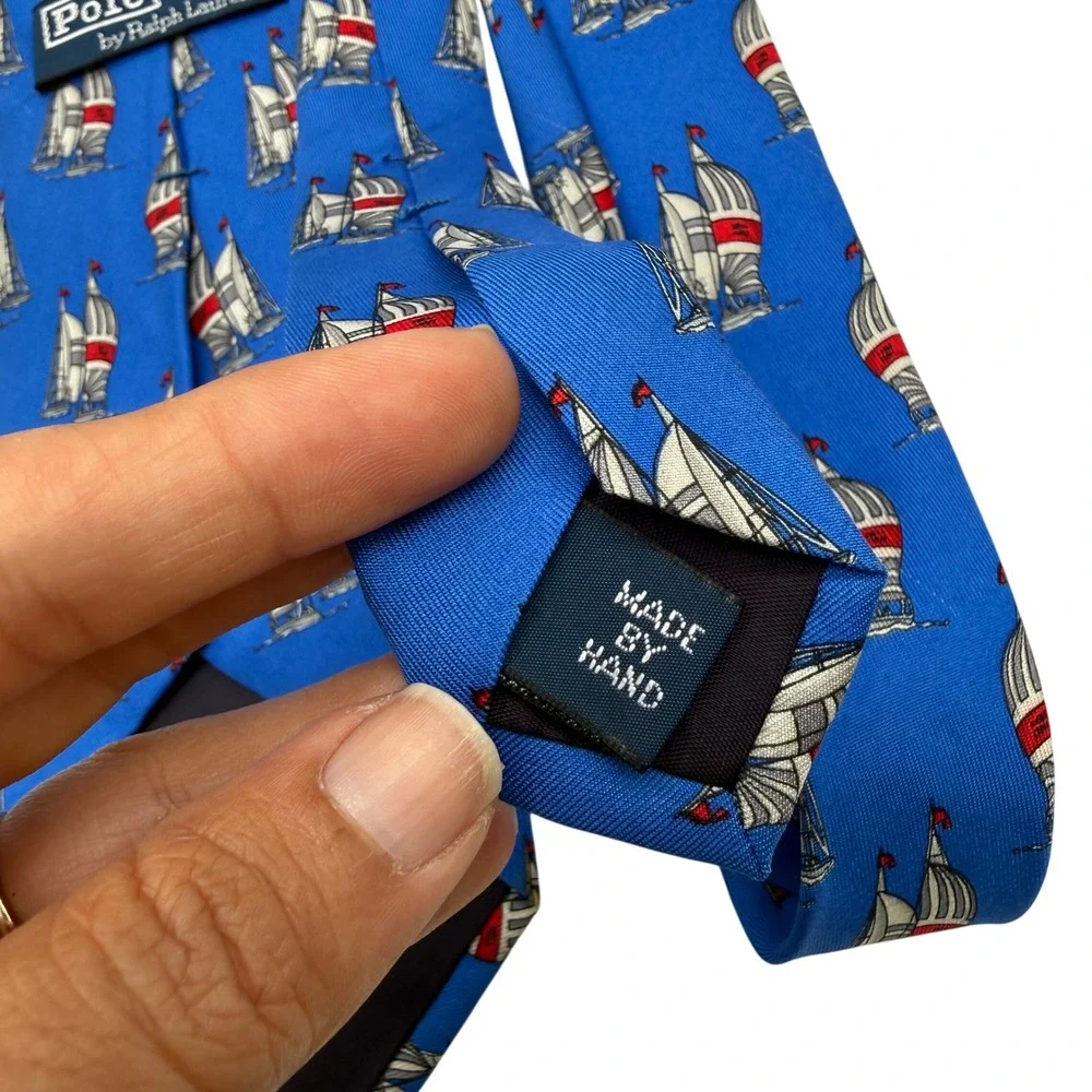Vintage Polo Ralph Lauren Silk Tie Lot 2‎ Sailboat Golf Navy Blue Mens Neckties